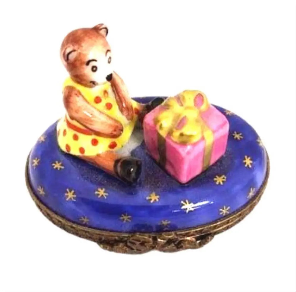 Teddy Bear Christmas Gift Figurine Porcelain Limoges teddy xmas French Trinket Box