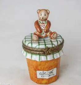 Teddy Bear on Apricot Jam- Porcelain Limoges Teddy Food French Trinket Box