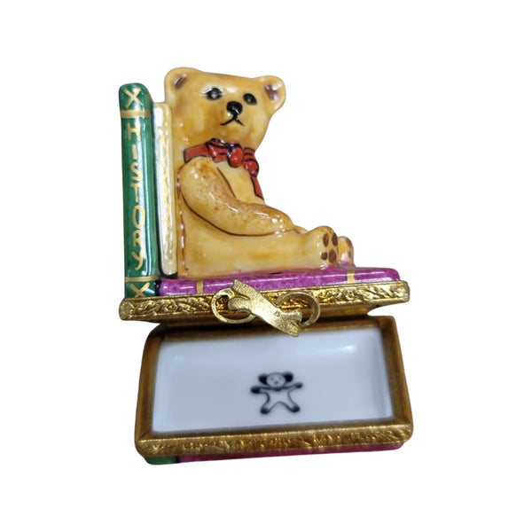 Teddy Bear With Books Charm Porcelain Limoges Teddy Book French Trinket Box