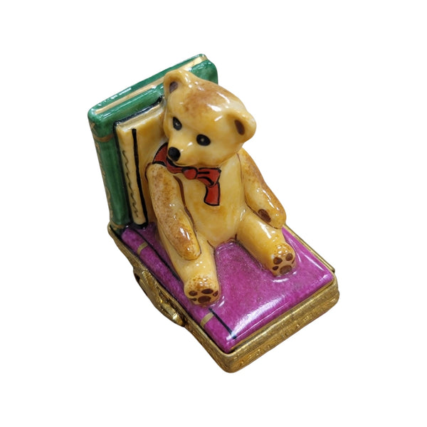 Teddy Bear With Books Charm Porcelain Limoges Teddy Book French Trinket Box