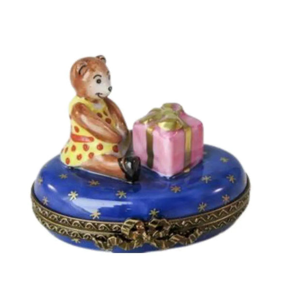 Teddy Bear w Present Porcelain Limoges Teddy xmas French Trinket Box