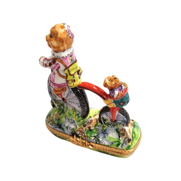 Teddy Bears Bicycle Adventure Porcelain Limoges Teddy carnival French Trinket Box