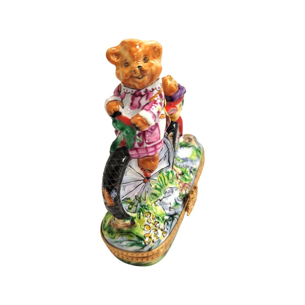 Teddy Bears Bicycle Adventure Porcelain Limoges Teddy carnival French Trinket Box