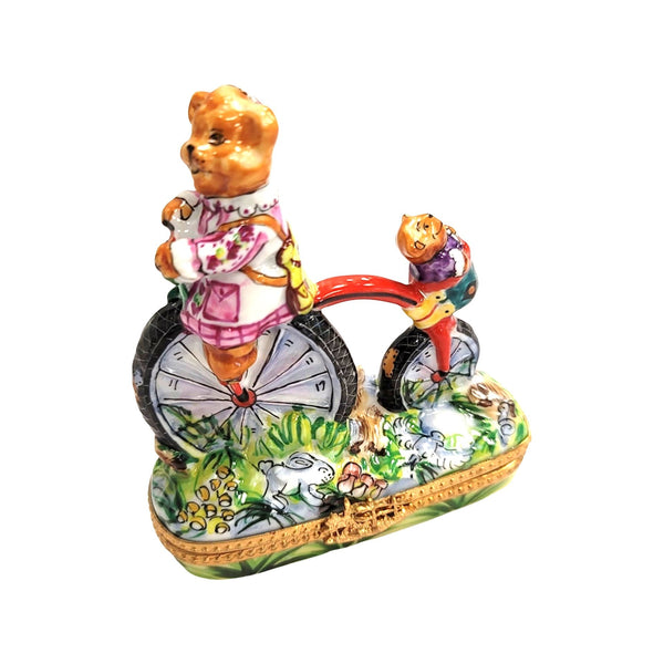 Teddy Bears Bicycle Adventure Porcelain Limoges Teddy carnival French Trinket Box