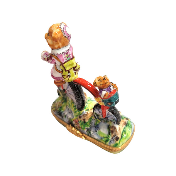 Teddy Bears Bicycle Adventure Porcelain Limoges Teddy carnival French Trinket Box