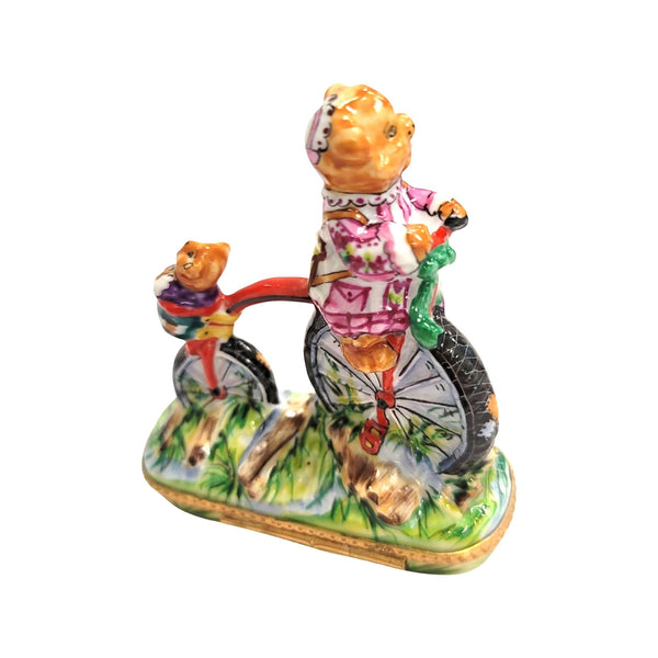 Teddy Bears Bicycle Adventure Porcelain Limoges Teddy carnival French Trinket Box