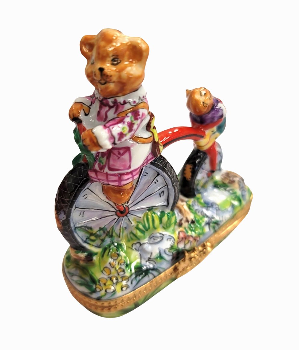 Teddy Bears Bicycle Adventure Porcelain Limoges Teddy carnival French Trinket Box