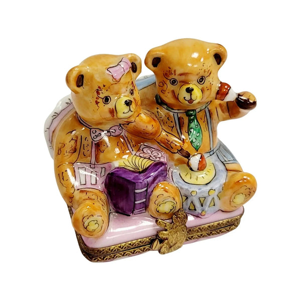 Teddy Bears Playing Limoges Box Porcelain Limoges Teddy carnival French Trinket Box
