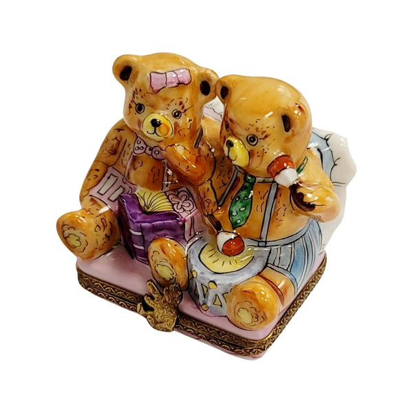 Teddy Bears Playing Limoges Box Porcelain Limoges Teddy carnival French Trinket Box
