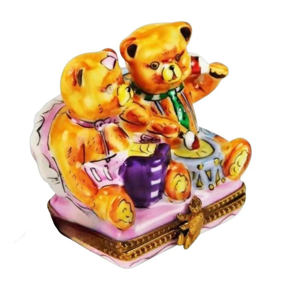 Teddy Bears Playing Limoges Box Porcelain Limoges Teddy carnival French Trinket Box