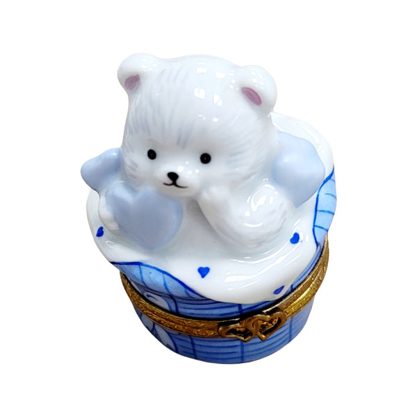Teddy Bear Laundry Treasure Porcelain Limoges Teddy French Trinket Box