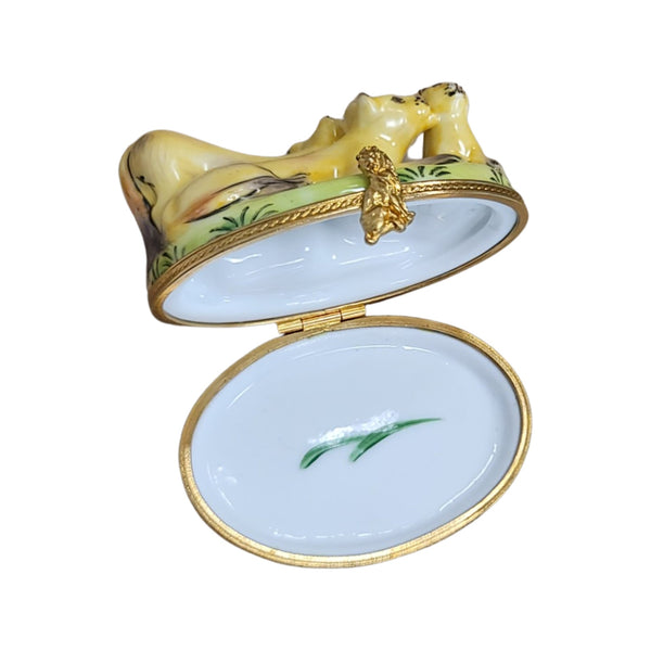 Three Majestic Mountain Lions Porcelain Limoges cat wild French Trinket Box
