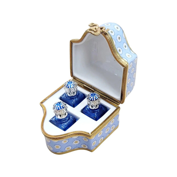 Three Perfumes in Elegant Chest Porcelain Limoges perfume French Trinket Box