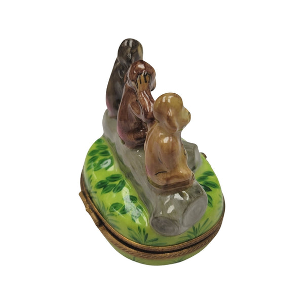 Three Wise Monkeys Figurine Porcelain Limoges wild animals religion French Trinket Box