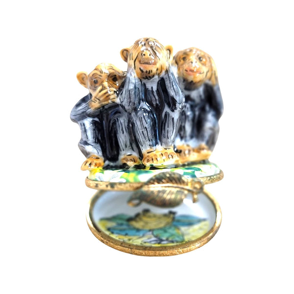 Three Wise Monkeys Figurine Porcelain Limoges wild animals religion French Trinket Box