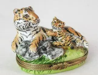 Tiger Cub Playing Porcelain Limoges wild limoges boxes French Trinket Box