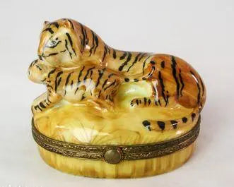 Tiger and Cub Porcelain Limoges wild limoges boxes French Trinket Box
