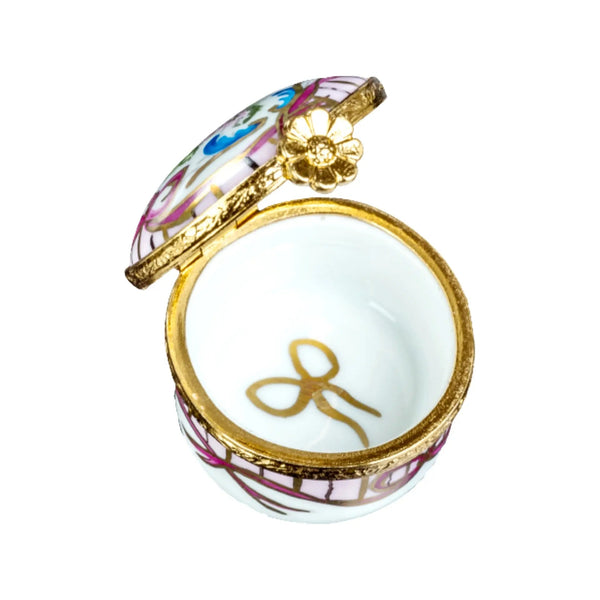 Tiny Round: Recamier Pink Porcelain Limoges traditional French Trinket Box