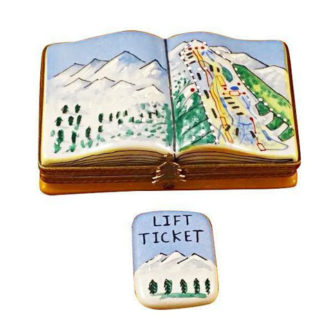 Trail Map w Removable Lift Ticket Skiing Skier Porcelain Limoges travel Rochard Limoges Box sports winter French Trinket Box