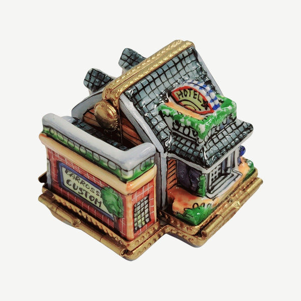 Triple Hinged Blue Motel Porcelain Limoges Artoria French Trinket Box