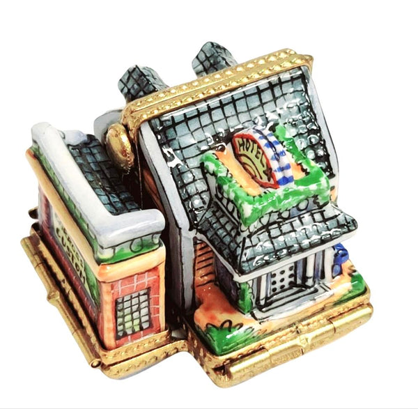 Triple Hinged Blue Motel Porcelain Limoges Artoria French Trinket Box