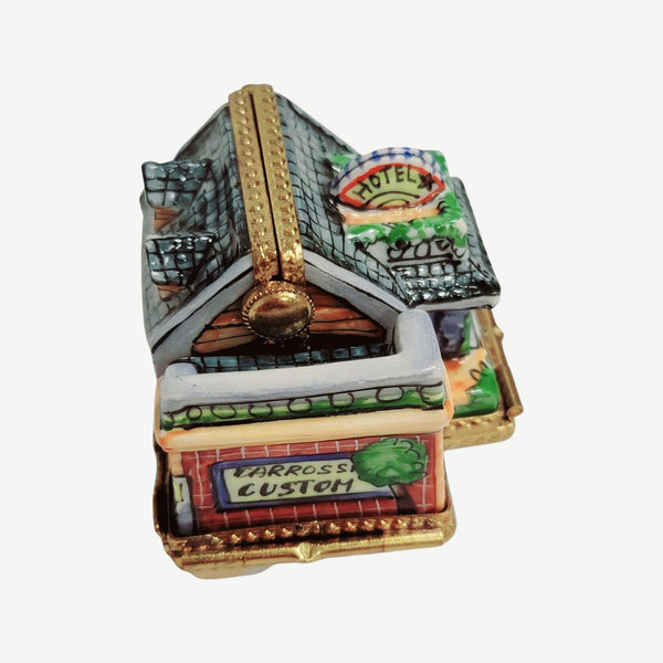 Triple Hinged Blue Motel Porcelain Limoges Artoria French Trinket Box