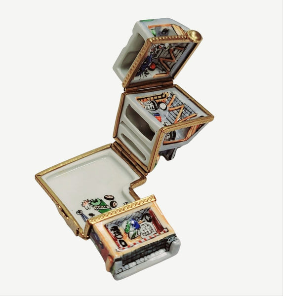 Triple Hinged Blue Motel Porcelain Limoges Artoria French Trinket Box