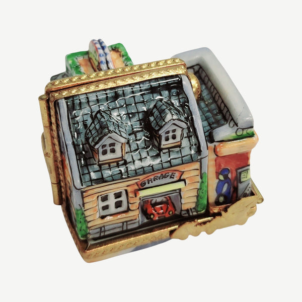 Triple Hinged Blue Motel Porcelain Limoges Artoria French Trinket Box