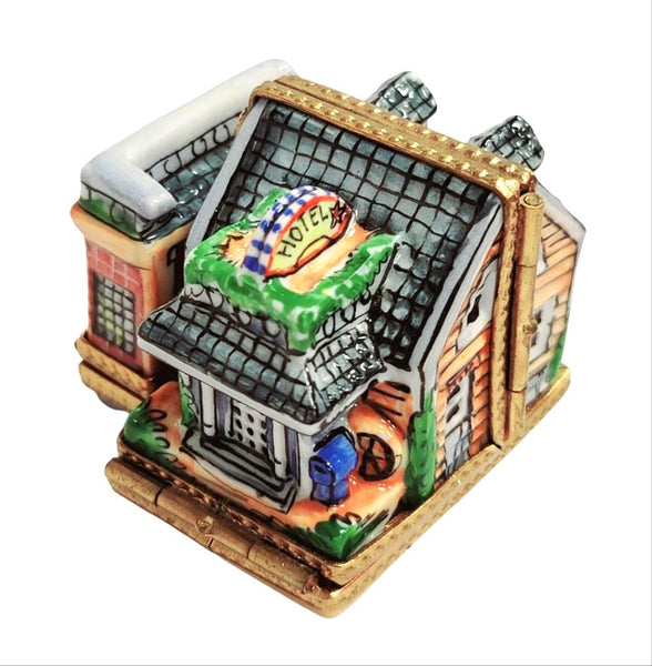 Triple Hinged Blue Motel Porcelain Limoges Artoria French Trinket Box