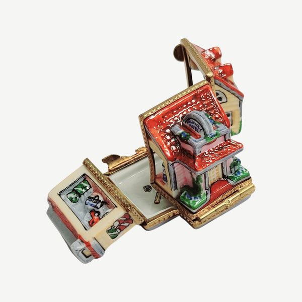 Triple Hinged Red Motel Box Porcelain Limoges Artoria French Trinket Box