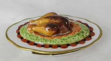 Turkey on Platter Porcelain Limoges Food Thanksgiving French Trinket Box
