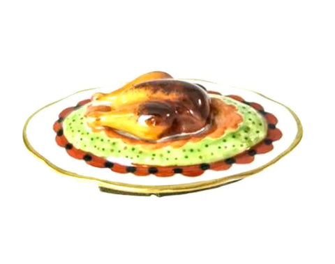Turkey on Platter Porcelain Limoges Food Thanksgiving French Trinket Box