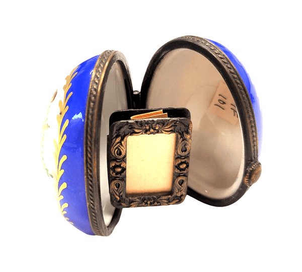 Turquois Limoges Oval Frame Porcelain Limoges egg French Trinket Box