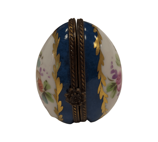 Turquois Limoges Oval Frame Porcelain Limoges egg French Trinket Box