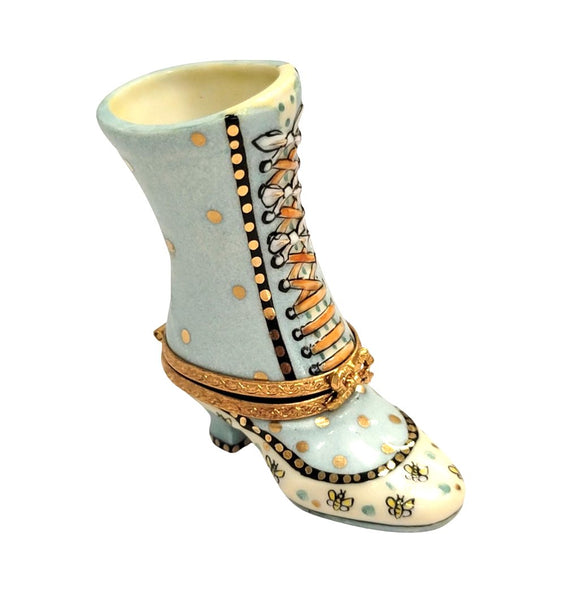 Turquoise Lady's Boot Figurine Porcelain Limoges shoe figurine LIMOGES BOXES French Trinket Box