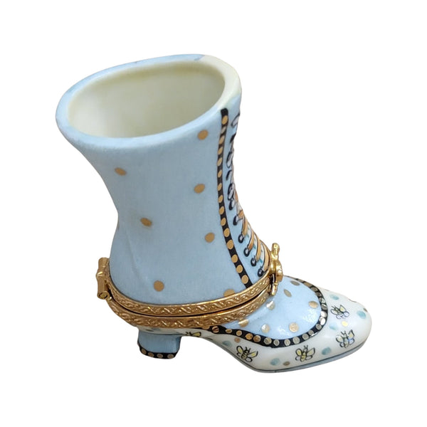 Turquoise Lady's Boot Figurine Porcelain Limoges shoe figurine LIMOGES BOXES French Trinket Box