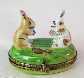 Two Easter Rabbits Porcelain Limoges mice rabbit limoges boxes French Trinket Box