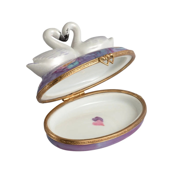 Two Swans On Waterlilies Porcelain Limoges bird birds French Trinket Box