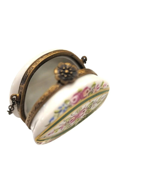 Unique Floral Limoges Purse Box Porcelain Limoges purse trinket box French Trinket Box
