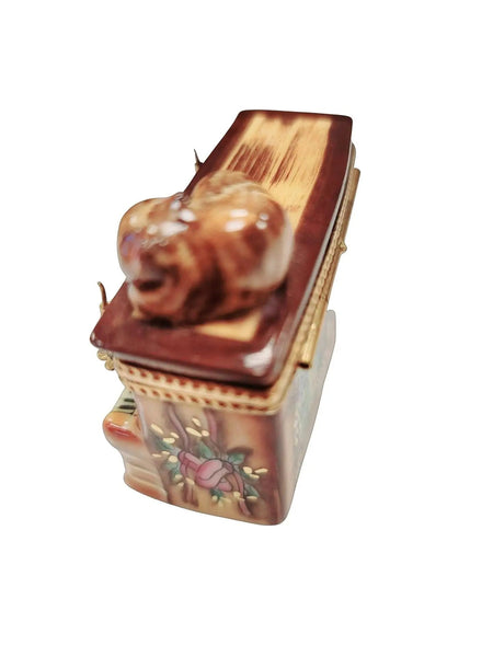 Upright Piano with Cat Charm Porcelain Limoges music LIMOGES BOXES French Trinket Box