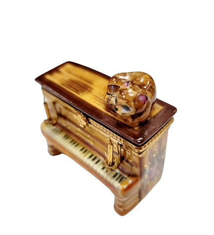 Upright Piano with Cat Charm Porcelain Limoges music LIMOGES BOXES French Trinket Box