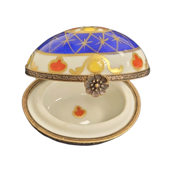 Vibrant Blue Yellow Limoges Egg Porcelain Limoges egg LIMOGES BOXES French Trinket Box