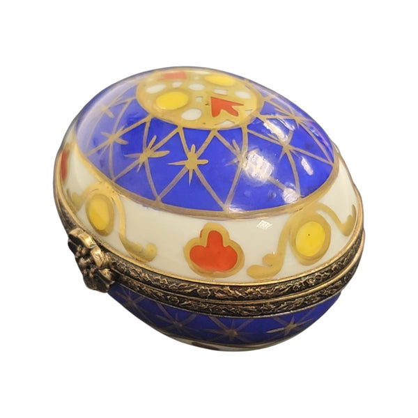 Vibrant Blue Yellow Limoges Egg Porcelain Limoges egg LIMOGES BOXES French Trinket Box