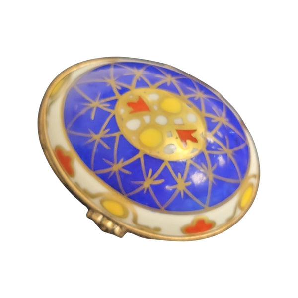 Vibrant Blue Yellow Limoges Egg Porcelain Limoges egg LIMOGES BOXES French Trinket Box