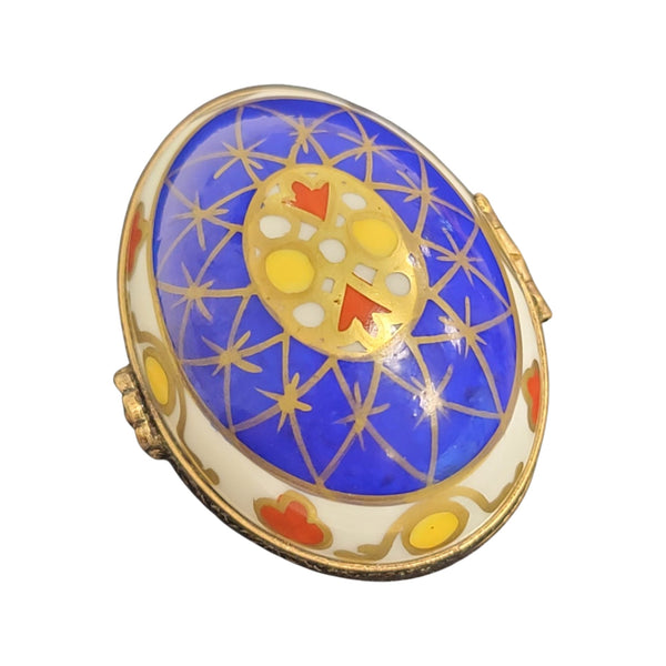 Vibrant Blue Yellow Limoges Egg Porcelain Limoges egg LIMOGES BOXES French Trinket Box