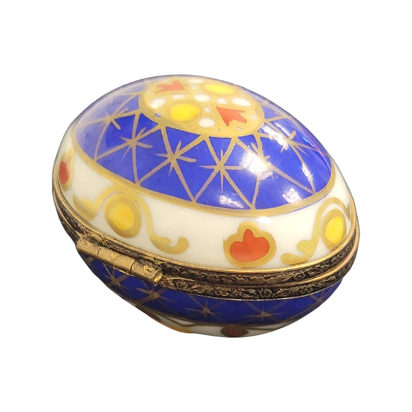 Vibrant Blue Yellow Limoges Egg Porcelain Limoges egg LIMOGES BOXES French Trinket Box