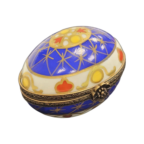 Vibrant Blue Yellow Limoges Egg Porcelain Limoges egg LIMOGES BOXES French Trinket Box
