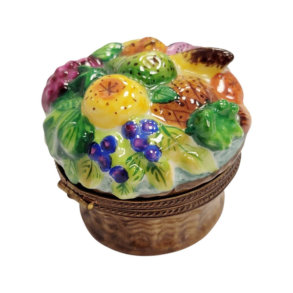 Vibrant Fruit Basket Figurine Porcelain Limoges Fruit Basket French Trinket Box