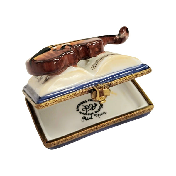 Violin on Book Limoges Box Porcelain Limoges music figurine LIMOGES BOXES book French Trinket Box