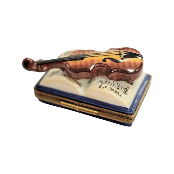 Violin on Book Limoges Box Porcelain Limoges music figurine LIMOGES BOXES book French Trinket Box